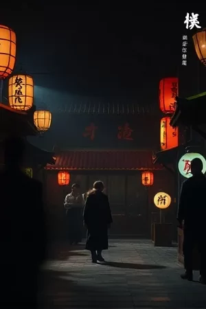 雾港第七码头海报：雨夜码头与集装箱吊灯