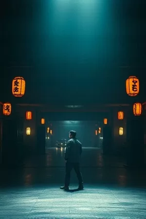 松脂与灯海报：松林与暖黄台灯
